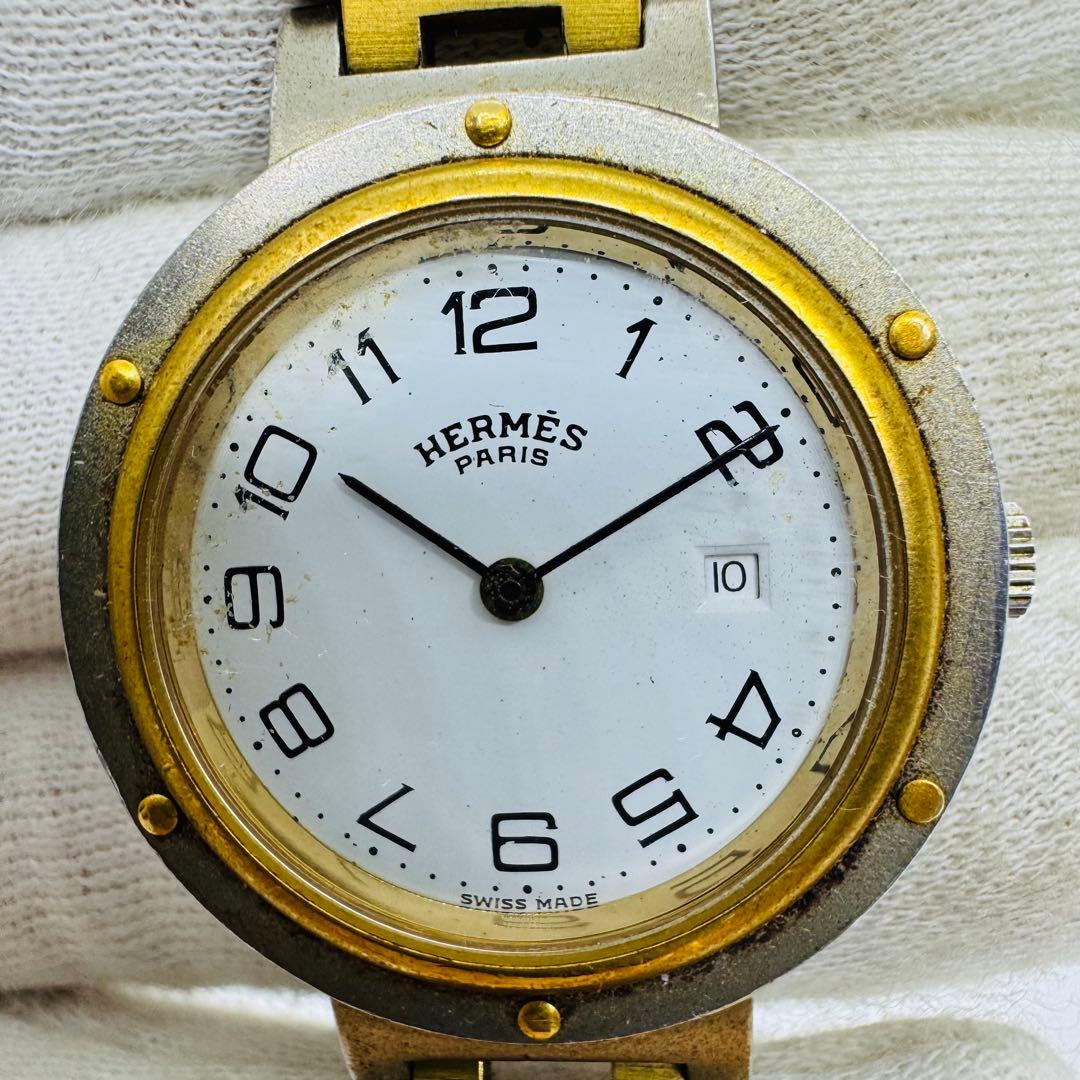 ✨HERMES✨エルメス✨クリッパー✨デイト✨コンビ✨Hベルト✨クォーツ✨腕時計