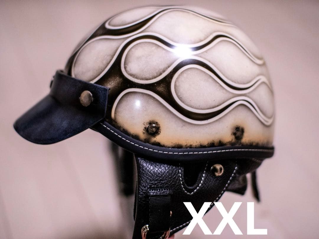 XXL 新品未使用　ポリヘル　ヘルメット バイク　アイボリーエイジング黒フレア
