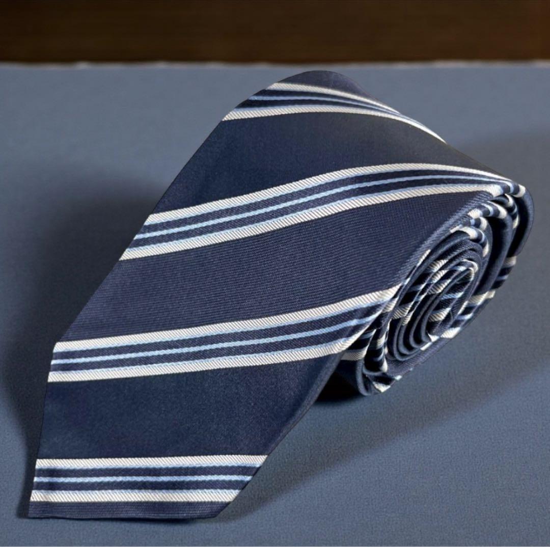 【新品◆定価40700円】ジュスト ビスポーク シルク ネクタイ レジメン 紺