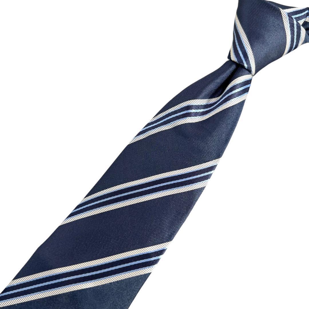 【新品◆定価40700円】ジュスト ビスポーク シルク ネクタイ レジメン 紺