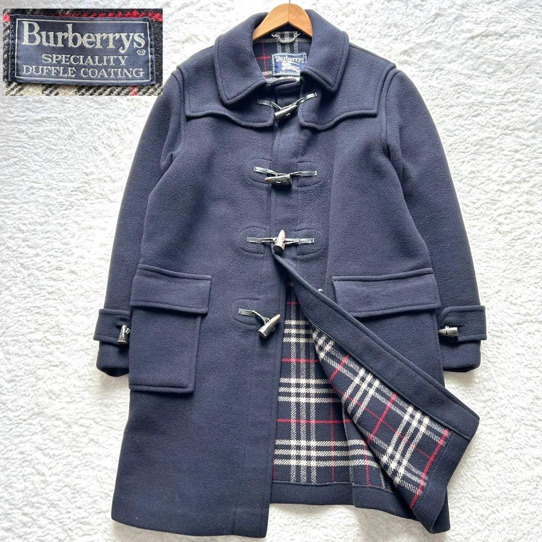 【美品】バーバリー ノバチェック ダッフルコート ロング 英国製 ネイビー