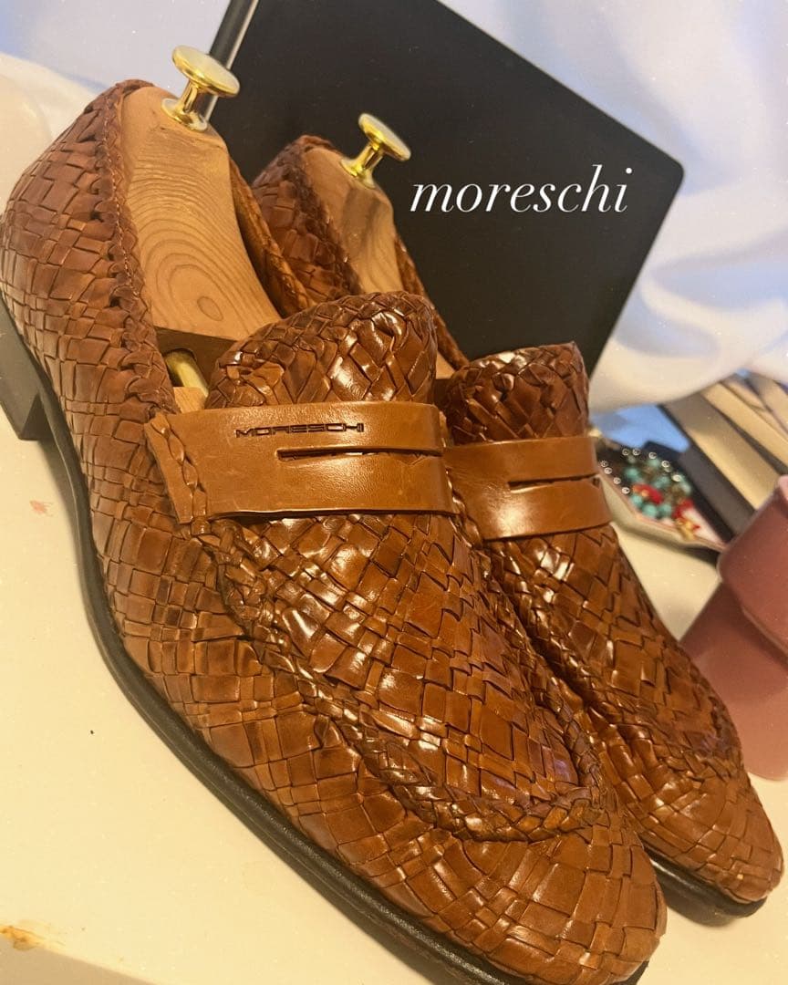 moreschi ローファー ピットローファー 編みレザー