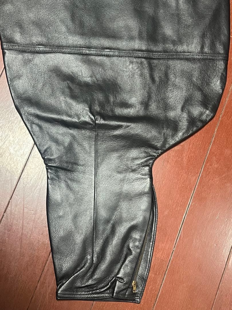 【美品】寅壱 ブラックレザー ワイドレッグパンツ ニッカポッカ