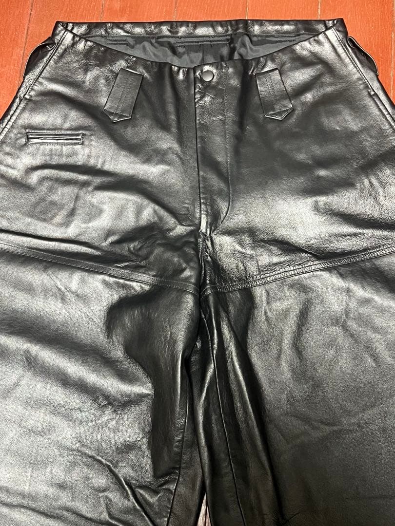 【美品】寅壱 ブラックレザー ワイドレッグパンツ ニッカポッカ