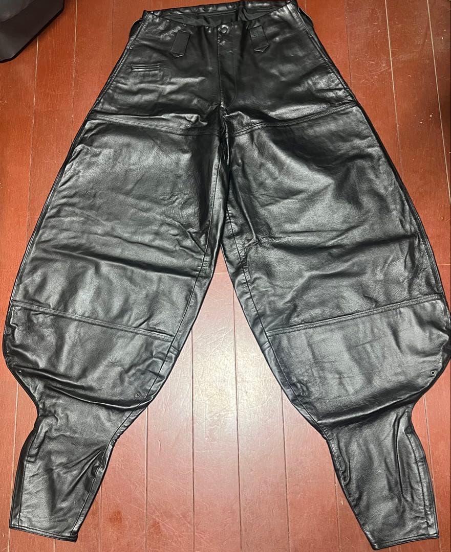 【美品】寅壱 ブラックレザー ワイドレッグパンツ ニッカポッカ