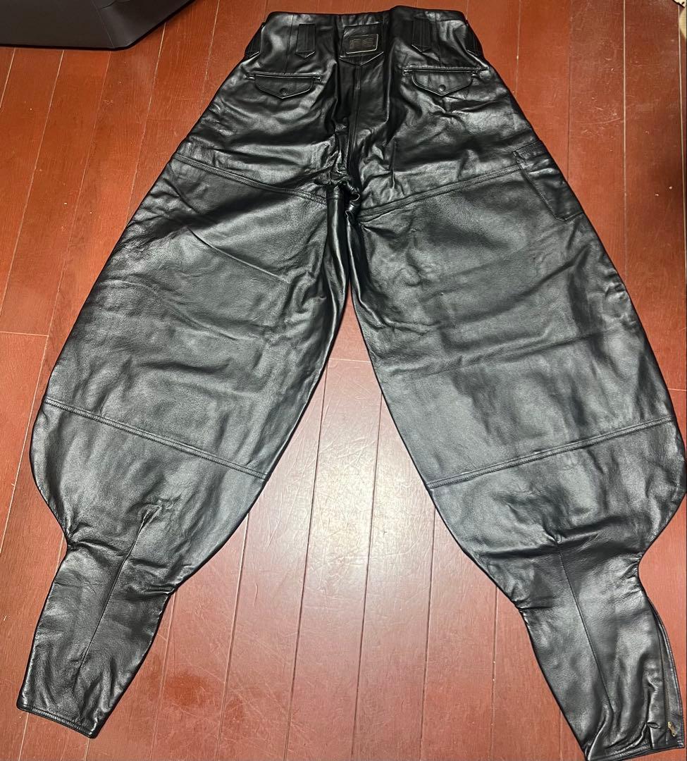 【美品】寅壱 ブラックレザー ワイドレッグパンツ ニッカポッカ