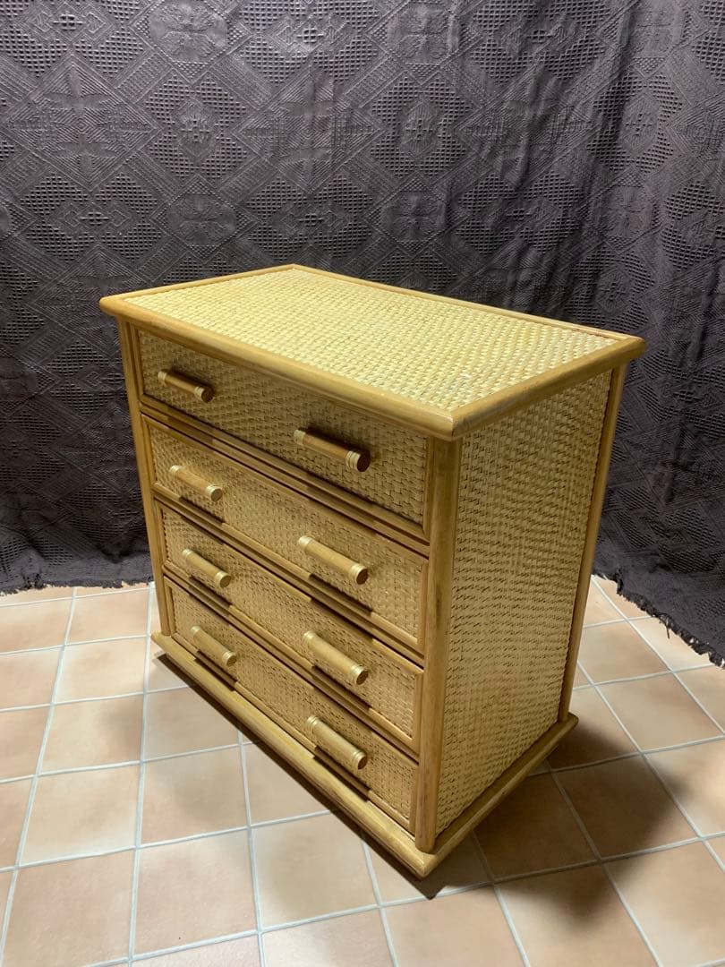 【美品】籐 ラタン4段 チェスト レトロ 家具 ナチュラル 収納 ヴィンテージ