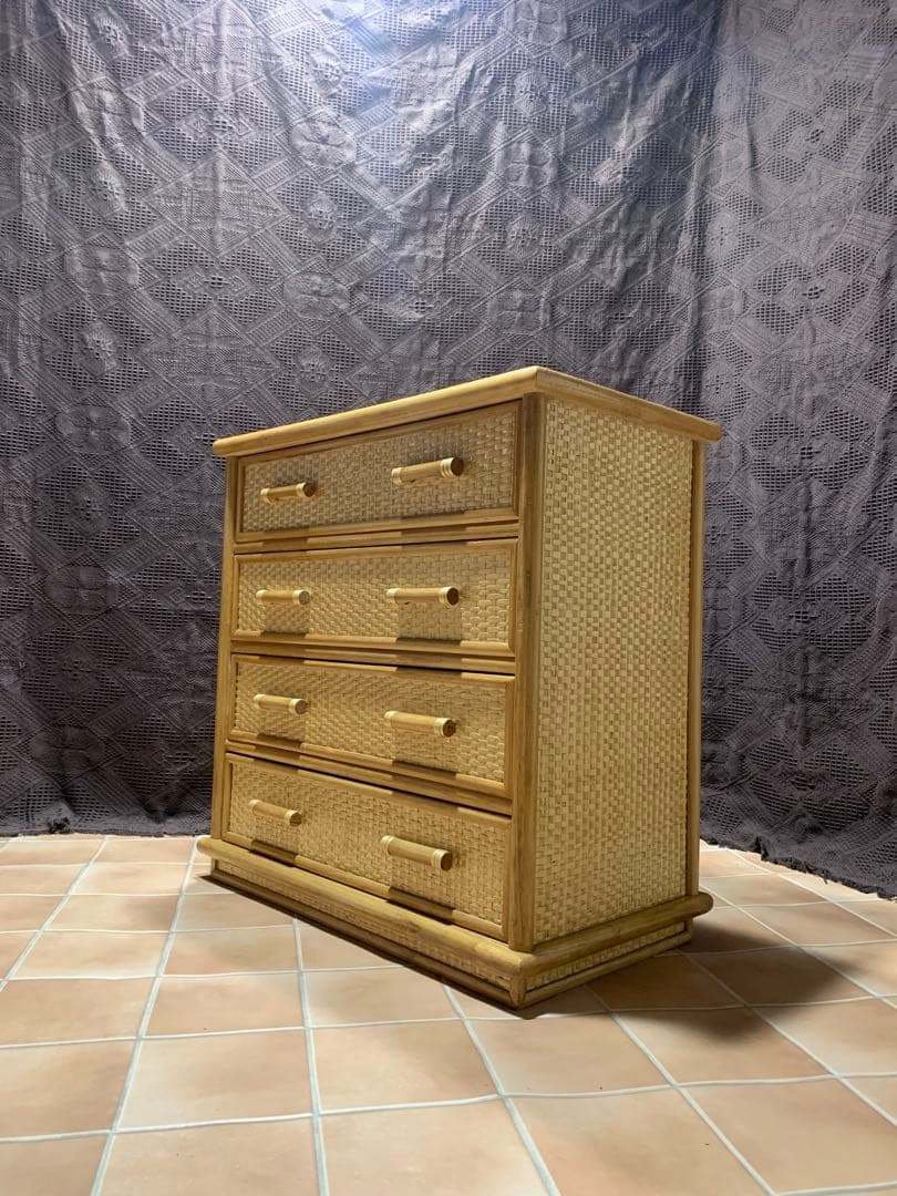 【美品】籐 ラタン4段 チェスト レトロ 家具 ナチュラル 収納 ヴィンテージ
