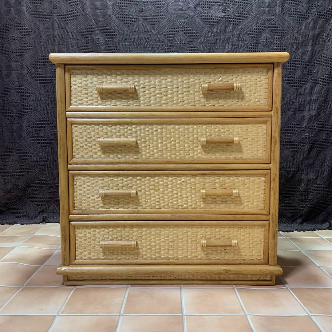 【美品】籐 ラタン4段 チェスト レトロ 家具 ナチュラル 収納 ヴィンテージ