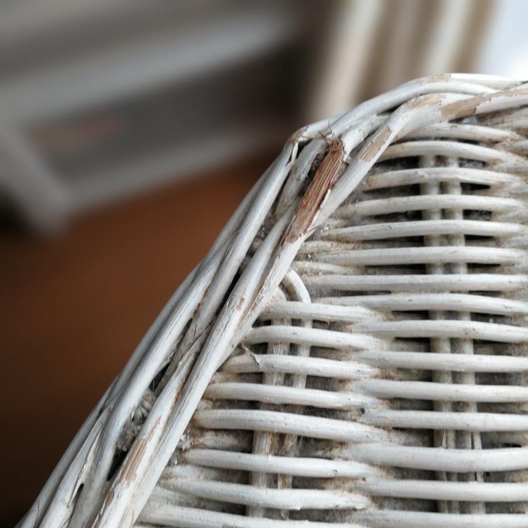 C ホワイトラタン編み込みテーブル 籐家具