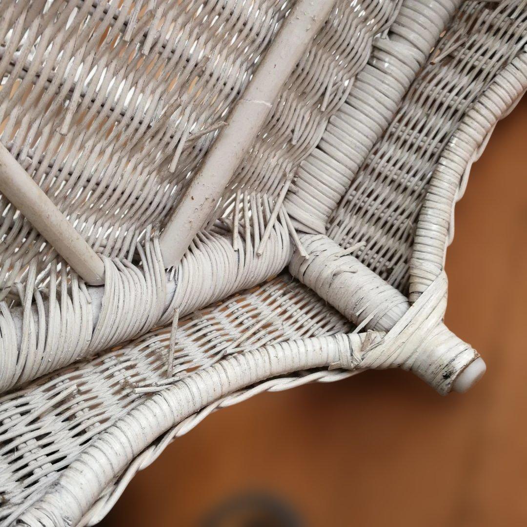 C ホワイトラタン編み込みテーブル 籐家具