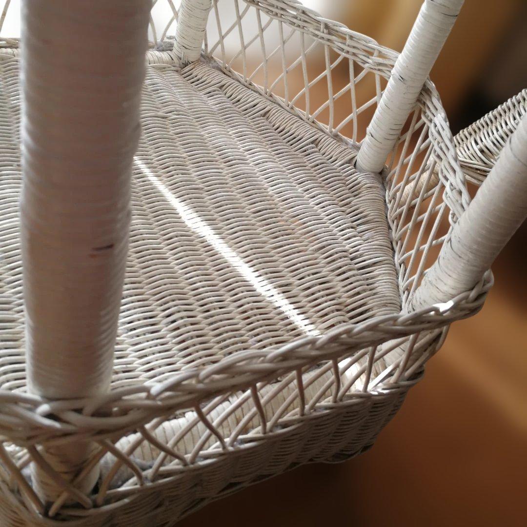 C ホワイトラタン編み込みテーブル 籐家具