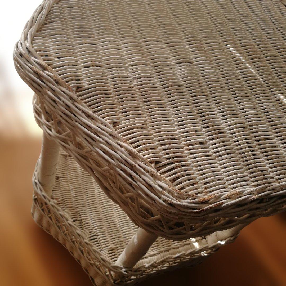 C ホワイトラタン編み込みテーブル 籐家具