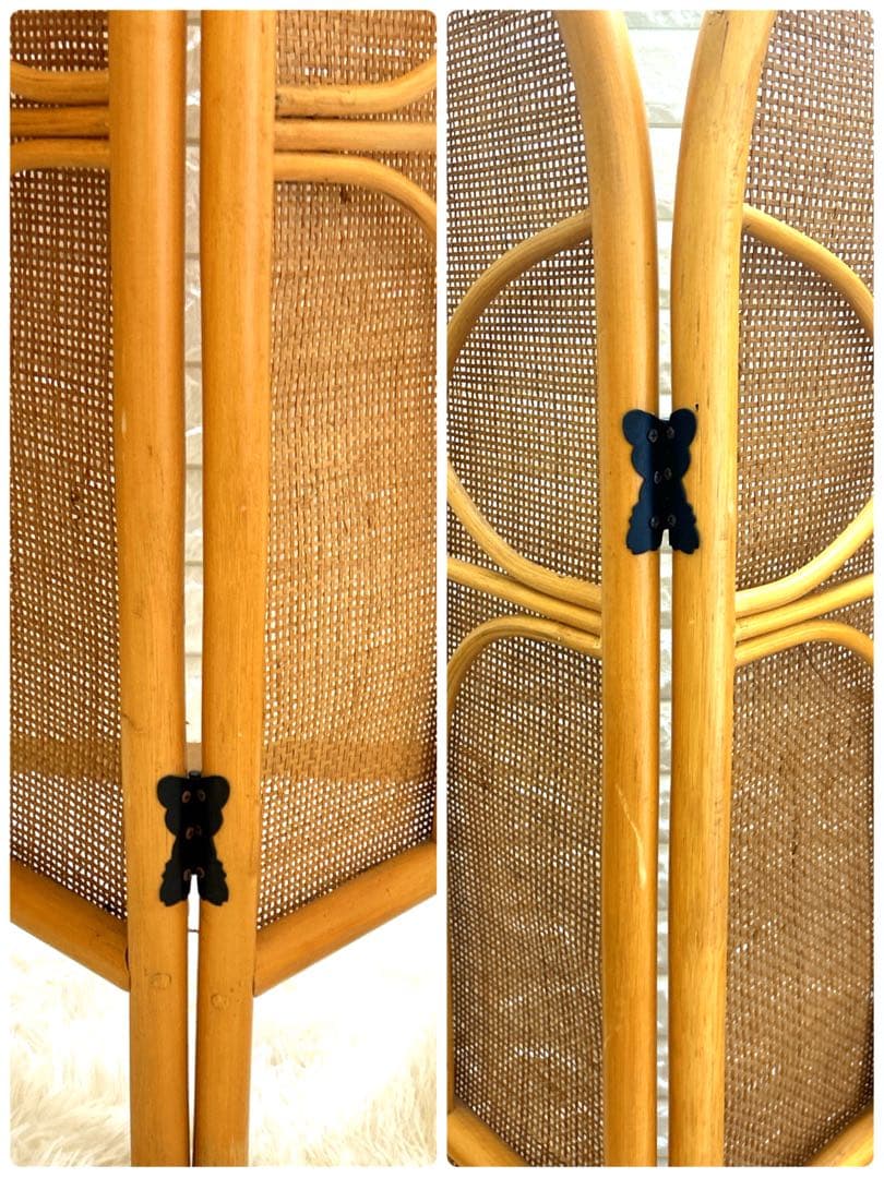 【 美品】籐家具　衝立　レトロ　パーテーション　ラタンスクリーン 4連 H160