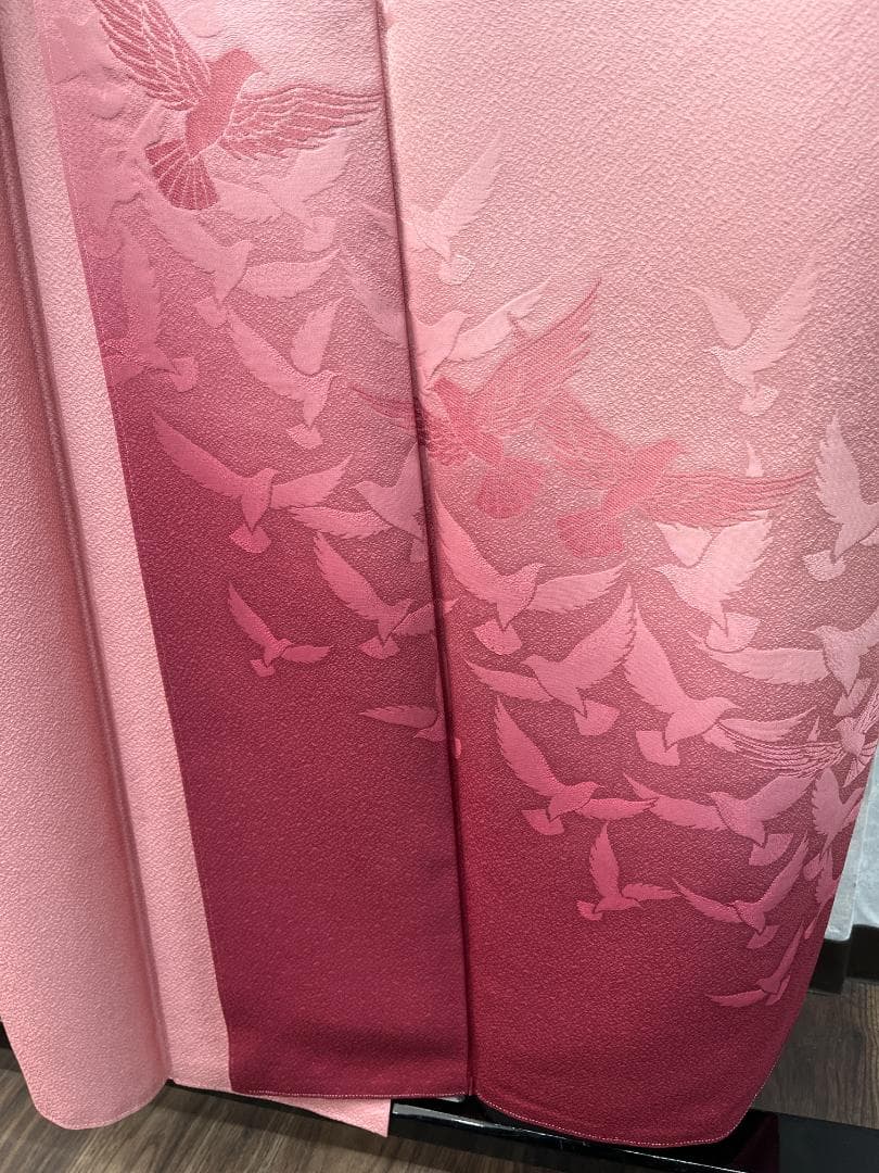 T005 訪問着 斉藤三才 ピンク 鶴 着丈152cm 和装 着物