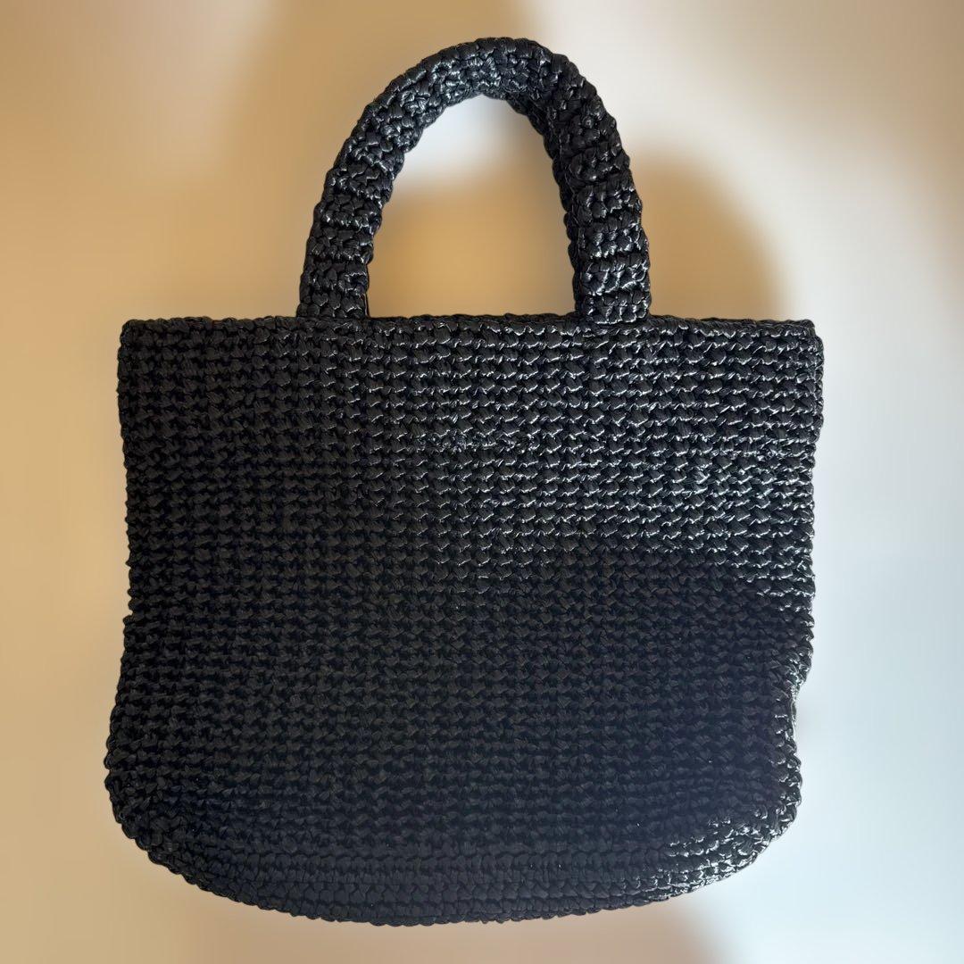 PRADA ブラック 編み込みトートバッグ スモール クロシェ トートバッグ