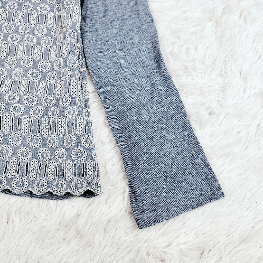 【タグ付き未使用】 45R カットワーク インディゴ染め 刺繍 カットソー M