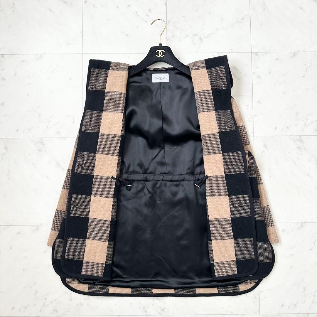 大きいサイズ❤️XL MaxMara マレーラ　フーデットコート　チェック　黒