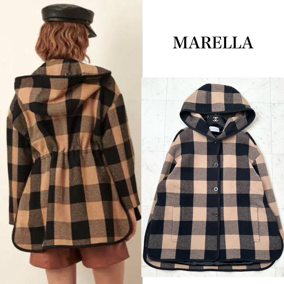 大きいサイズ❤️XL MaxMara マレーラ　フーデットコート　チェック　黒