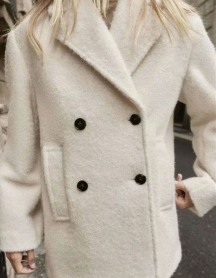 新品未使用 ブークレダブルブレストミディ丈コート ホワイト XS ZARA