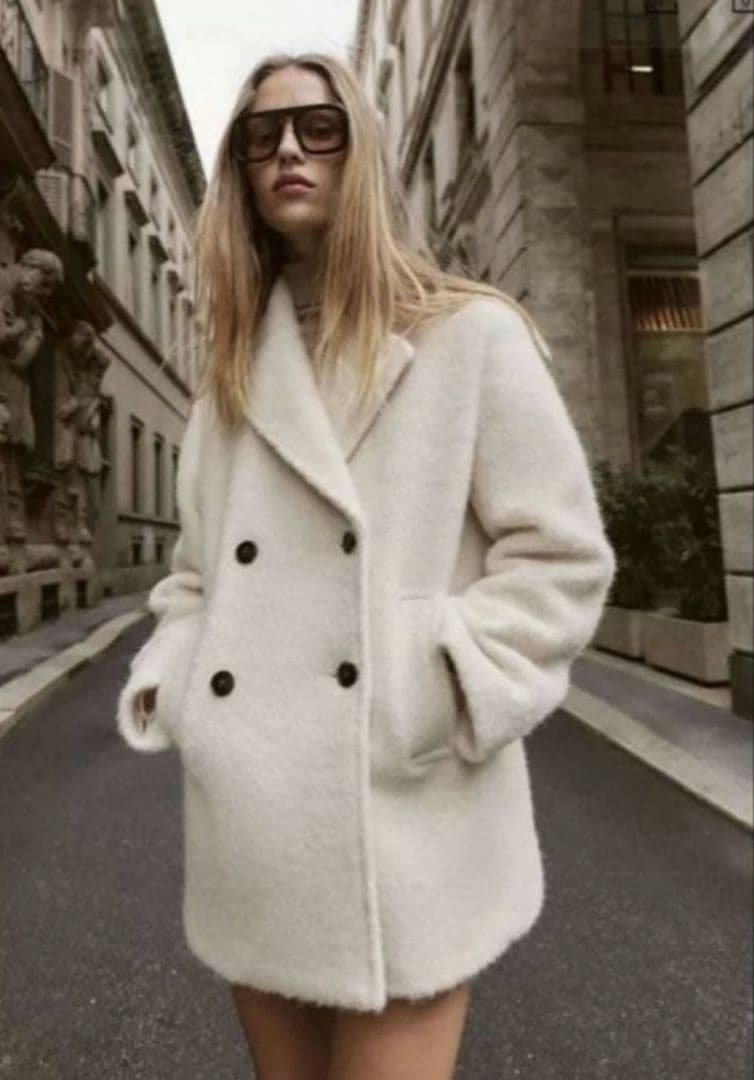 新品未使用 ブークレダブルブレストミディ丈コート ホワイト XS ZARA