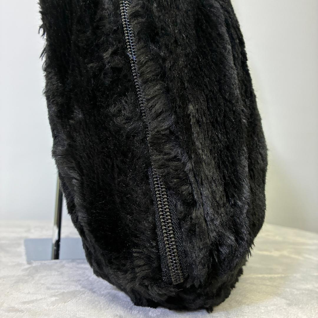 FENDI ファー 大判ロゴ ボア フリース トートバッグ ブラック 状態良