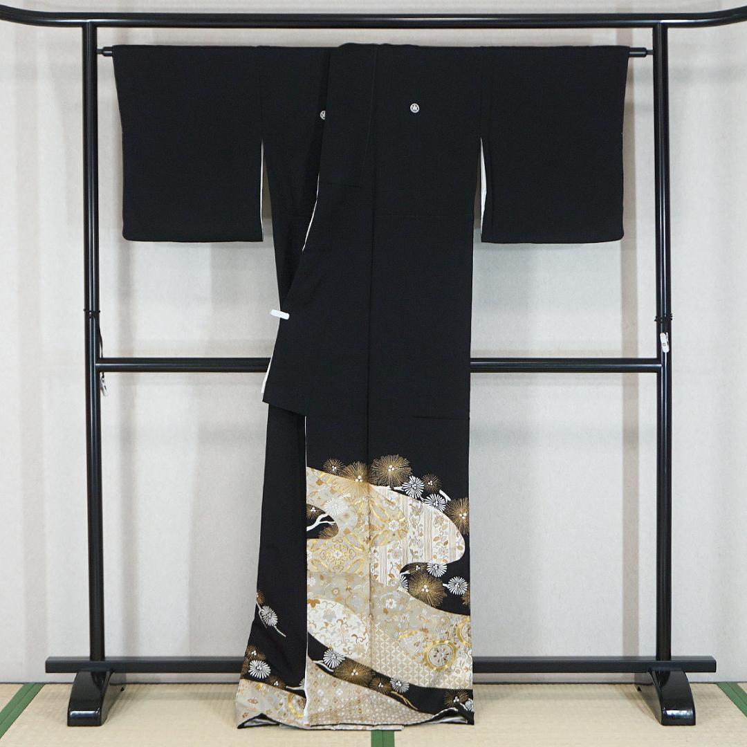 LLサイズ　170cm　金彩刺繍　総刺繍　正絹黒留袖　a845