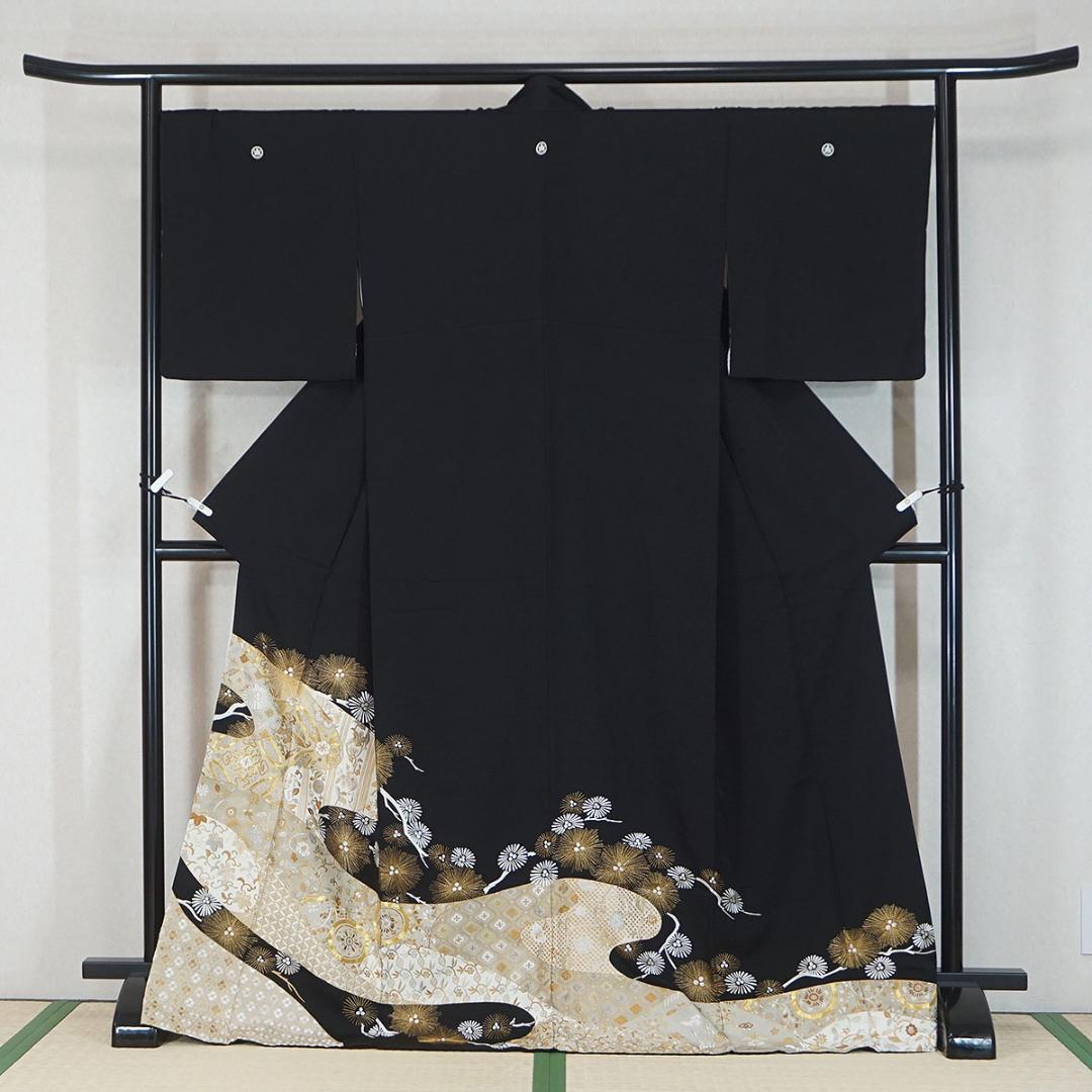 LLサイズ　170cm　金彩刺繍　総刺繍　正絹黒留袖　a845