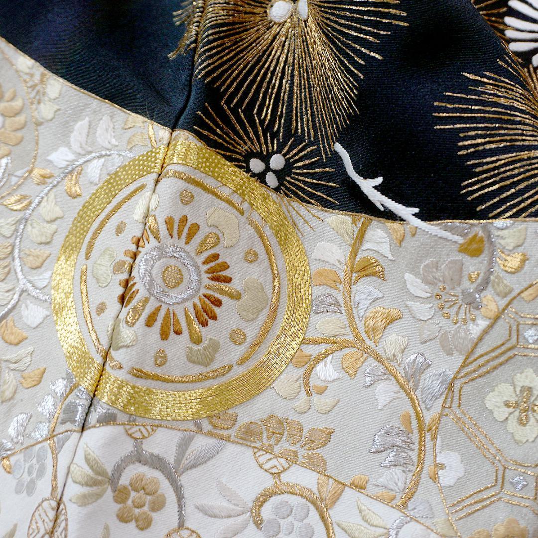 LLサイズ　170cm　金彩刺繍　総刺繍　正絹黒留袖　a845
