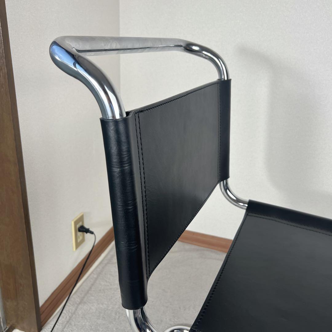 バウハウス風 デザイン椅子 ブラックレザー 高耐久