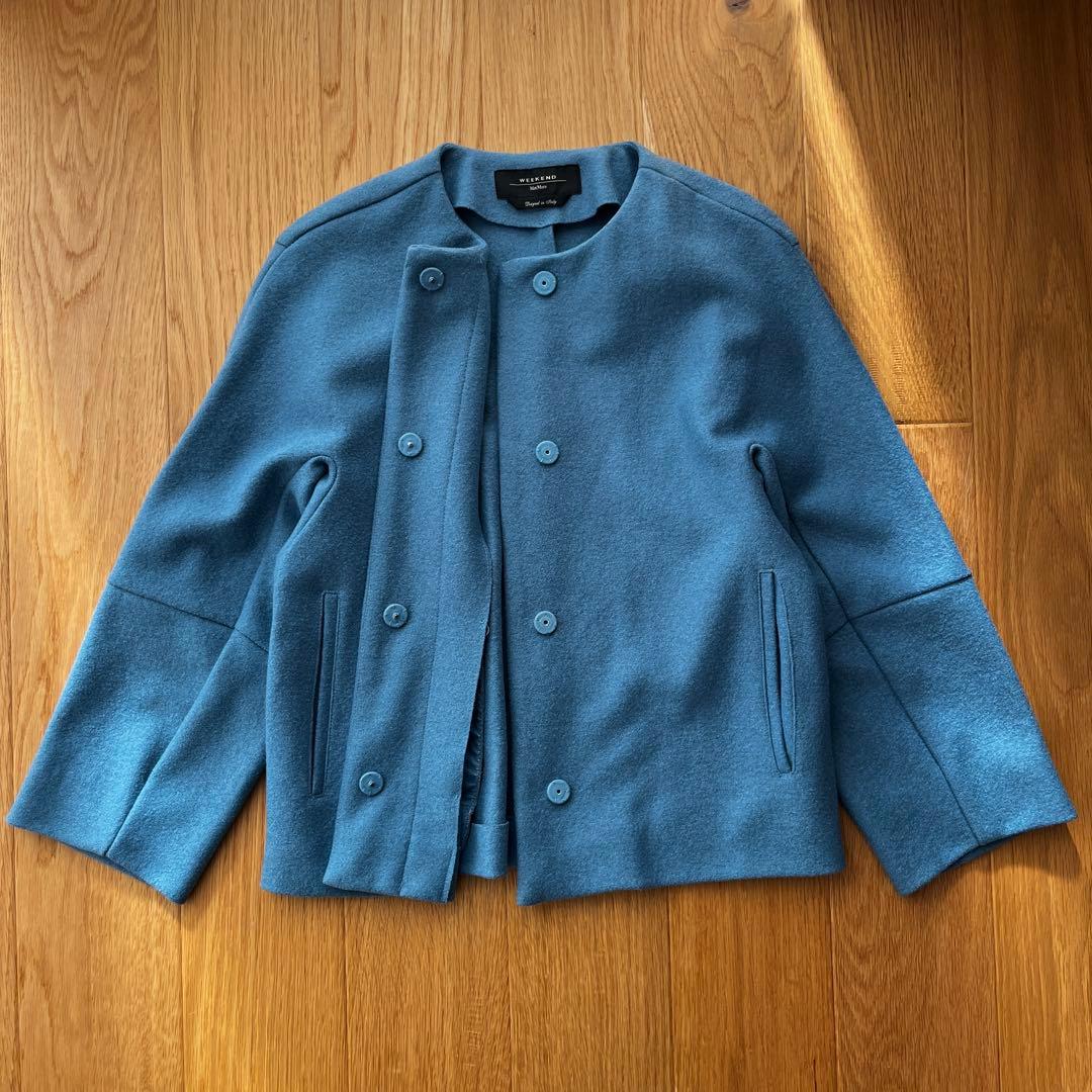 マックスマーラ　ウィークエンドライン　ノーカラージャケット　ウール　ブルー　上品