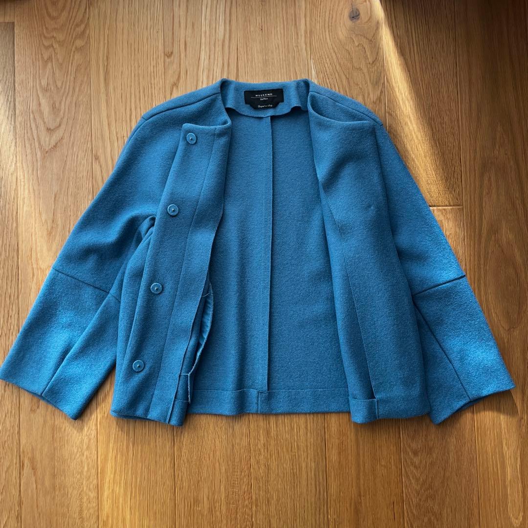 マックスマーラ　ウィークエンドライン　ノーカラージャケット　ウール　ブルー　上品
