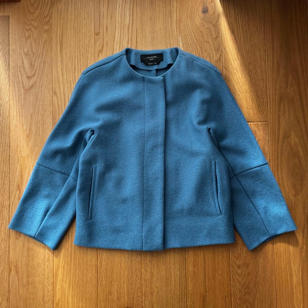マックスマーラ　ウィークエンドライン　ノーカラージャケット　ウール　ブルー　上品