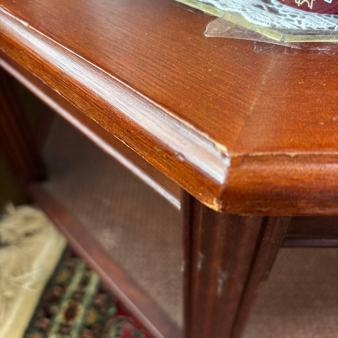 八角形木製ガラステーブル