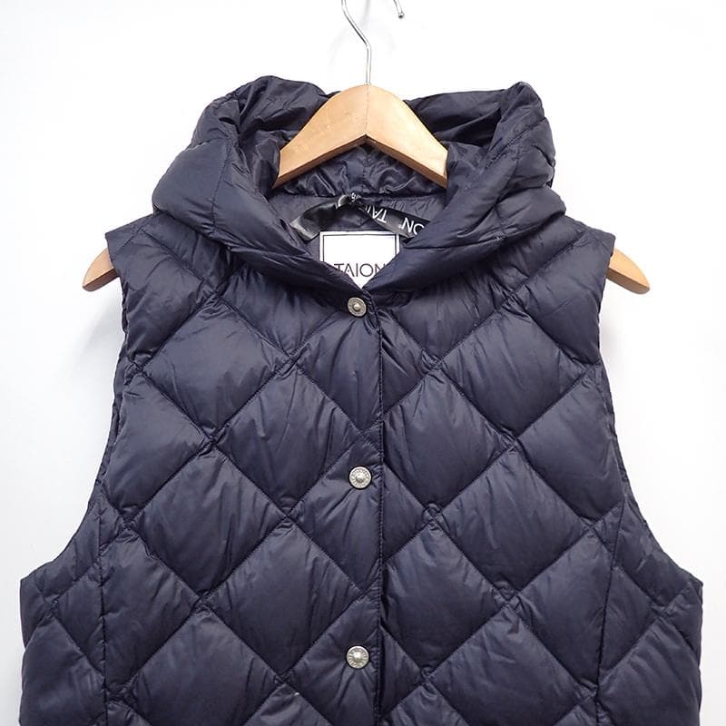 未使用 TAION タイオン シティ フード ロングダウンジレ XL ネイビー