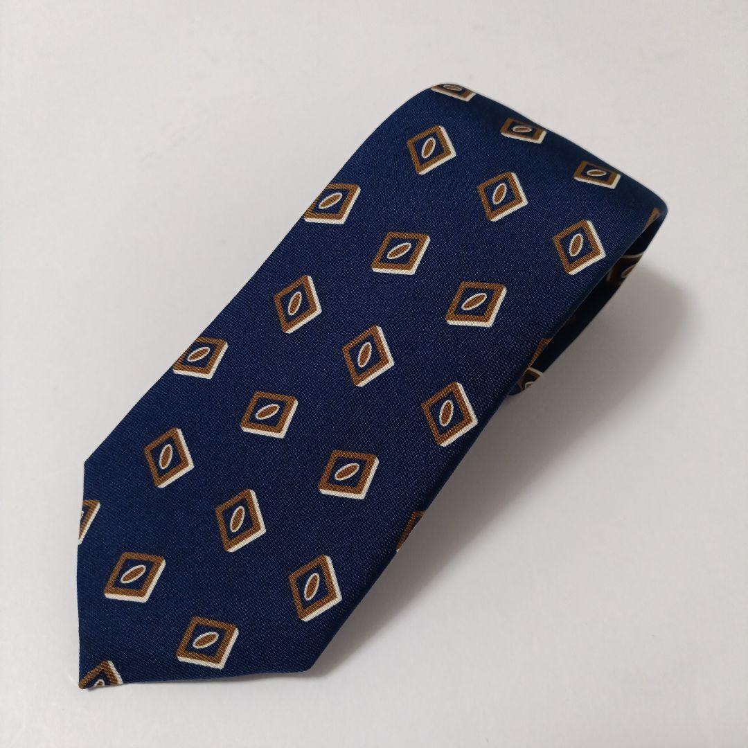 ビームスエフ別注ホリデー&ブラウン 小紋柄ネクタイ ブルー系 Italy製 美品