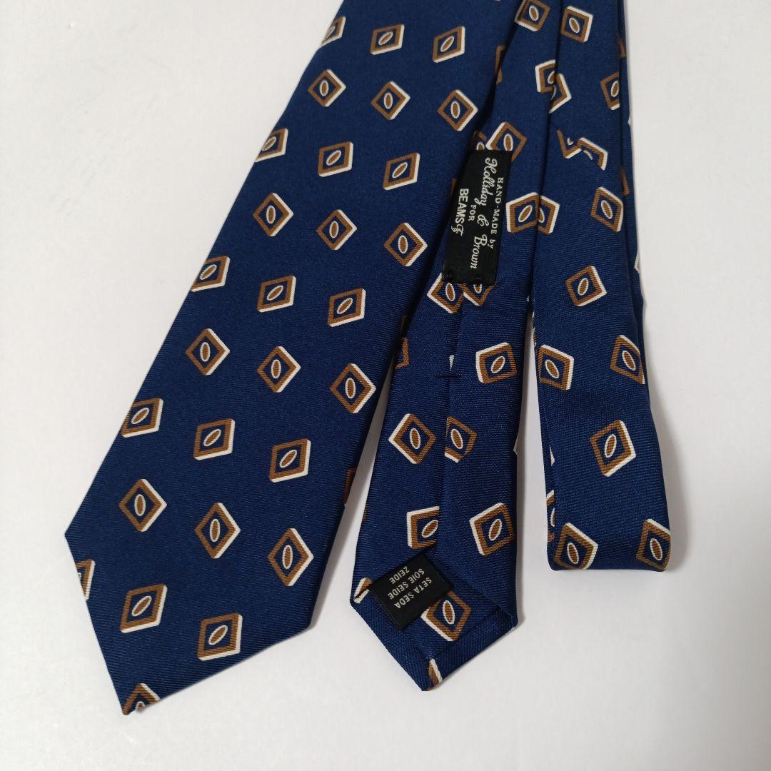 ビームスエフ別注ホリデー&ブラウン 小紋柄ネクタイ ブルー系 Italy製 美品