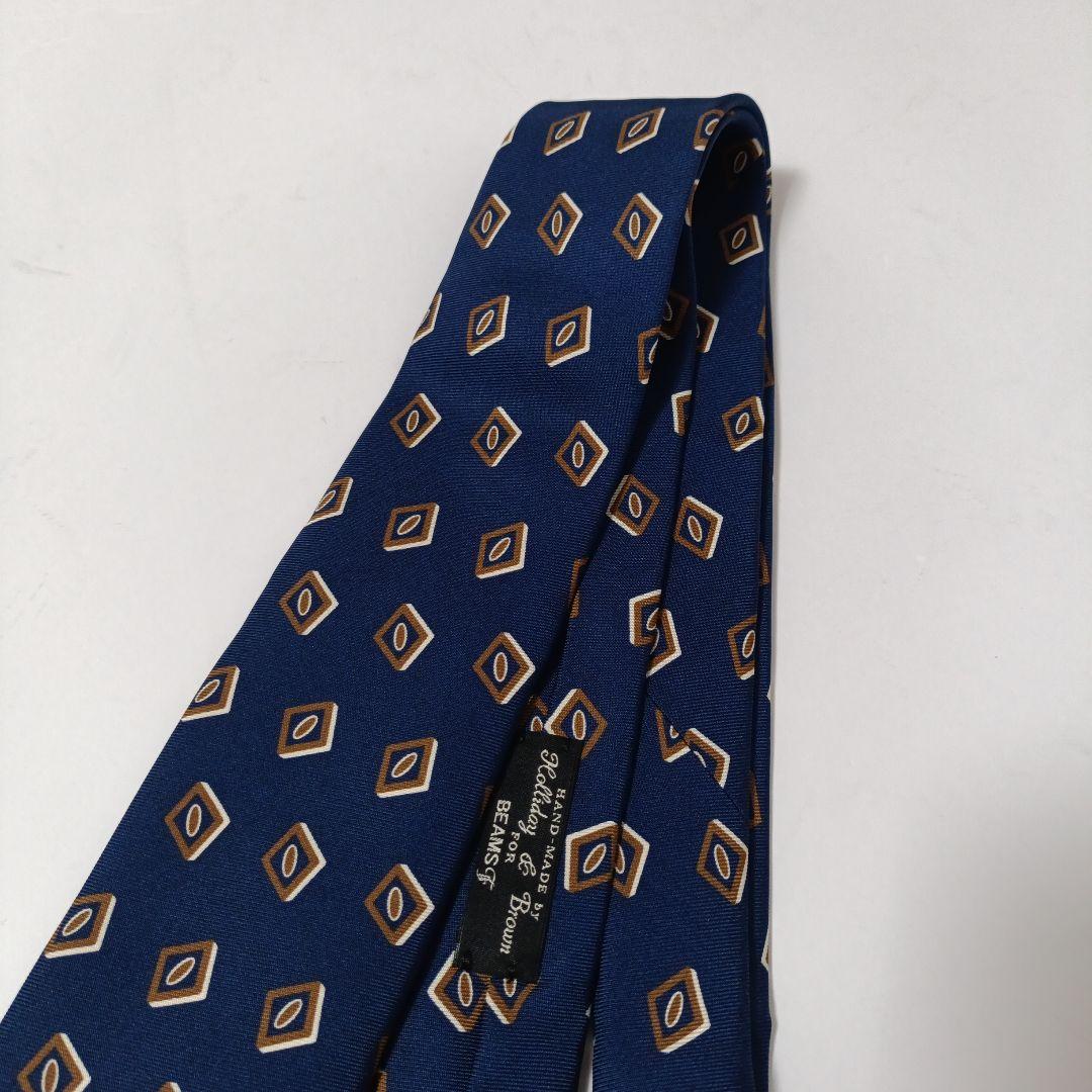 ビームスエフ別注ホリデー&ブラウン 小紋柄ネクタイ ブルー系 Italy製 美品