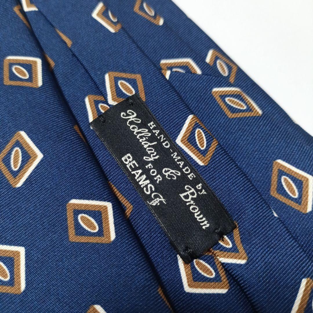 ビームスエフ別注ホリデー&ブラウン 小紋柄ネクタイ ブルー系 Italy製 美品