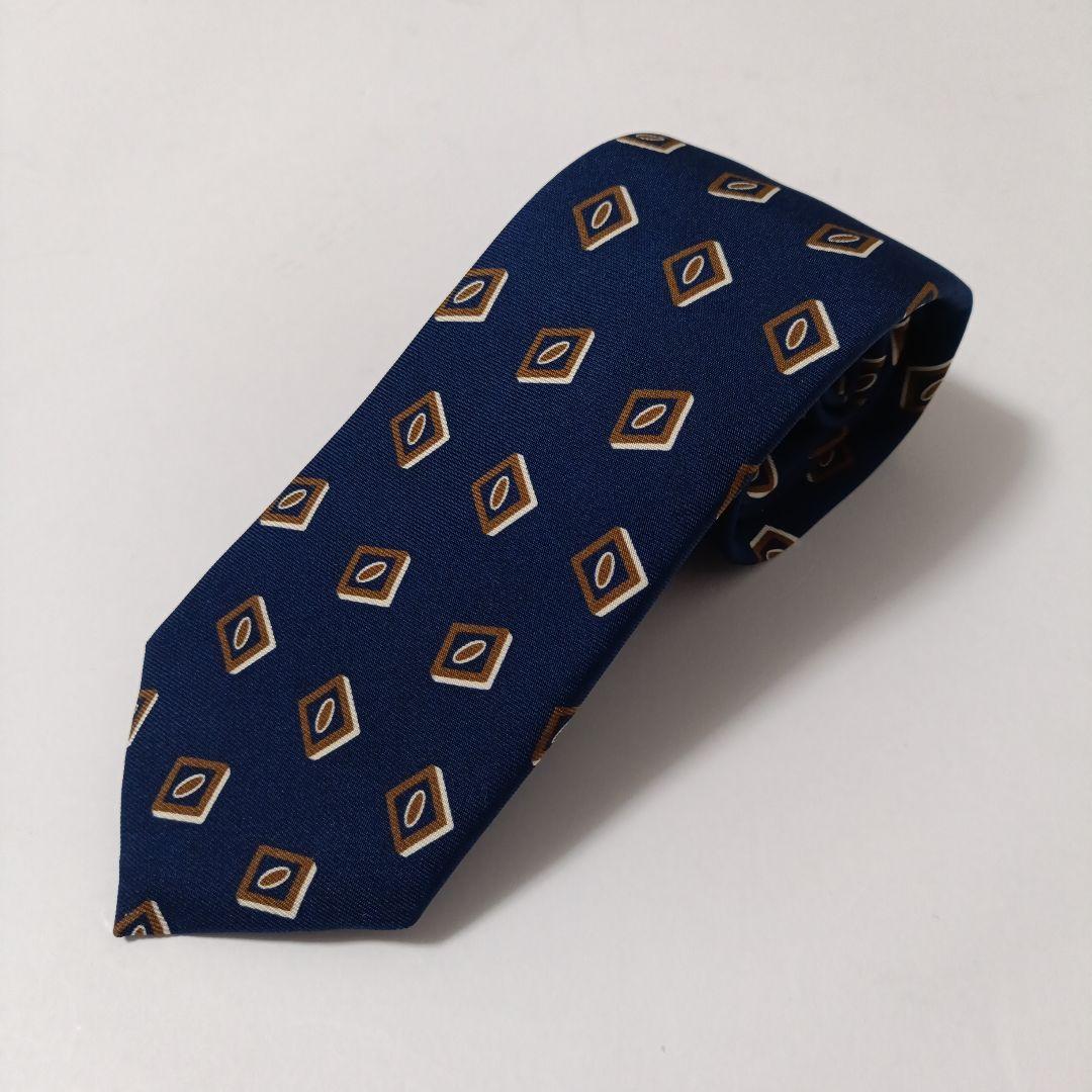 ビームスエフ別注ホリデー&ブラウン 小紋柄ネクタイ ブルー系 Italy製 美品
