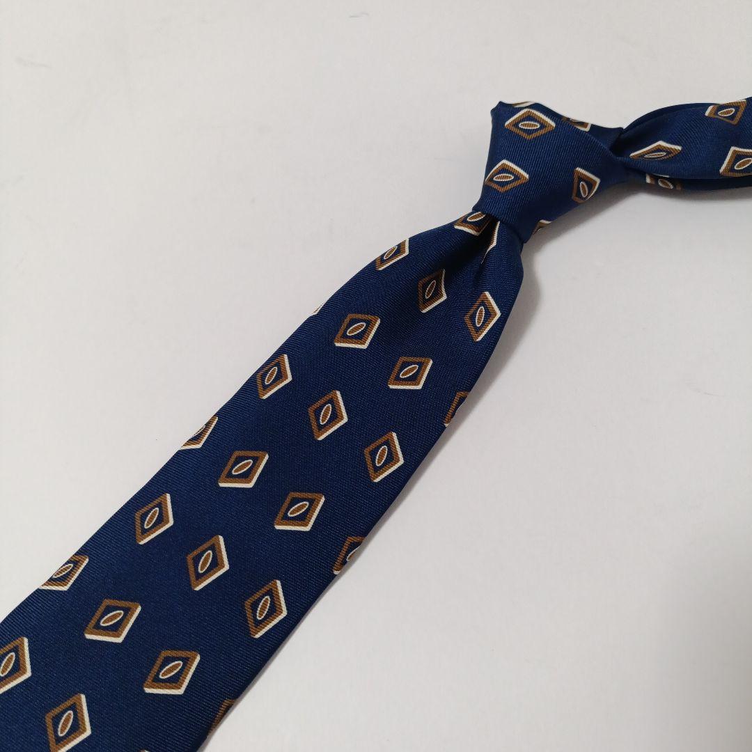 ビームスエフ別注ホリデー&ブラウン 小紋柄ネクタイ ブルー系 Italy製 美品