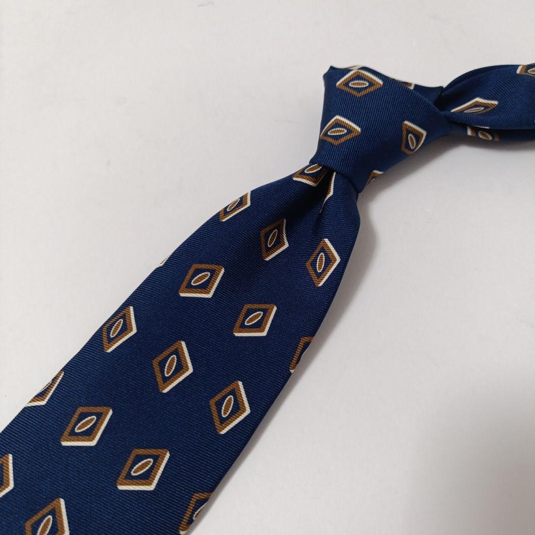 ビームスエフ別注ホリデー&ブラウン 小紋柄ネクタイ ブルー系 Italy製 美品