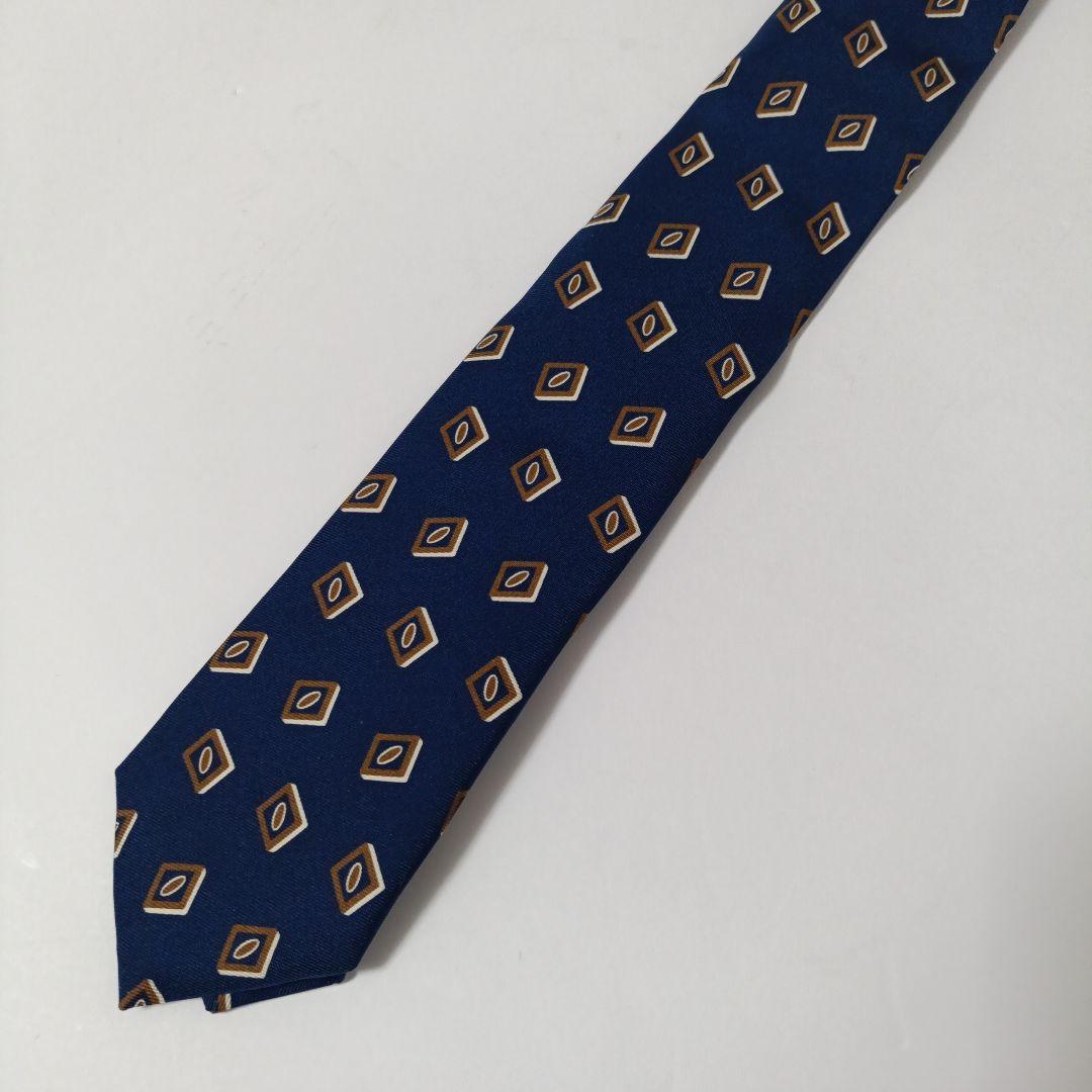 ビームスエフ別注ホリデー&ブラウン 小紋柄ネクタイ ブルー系 Italy製 美品