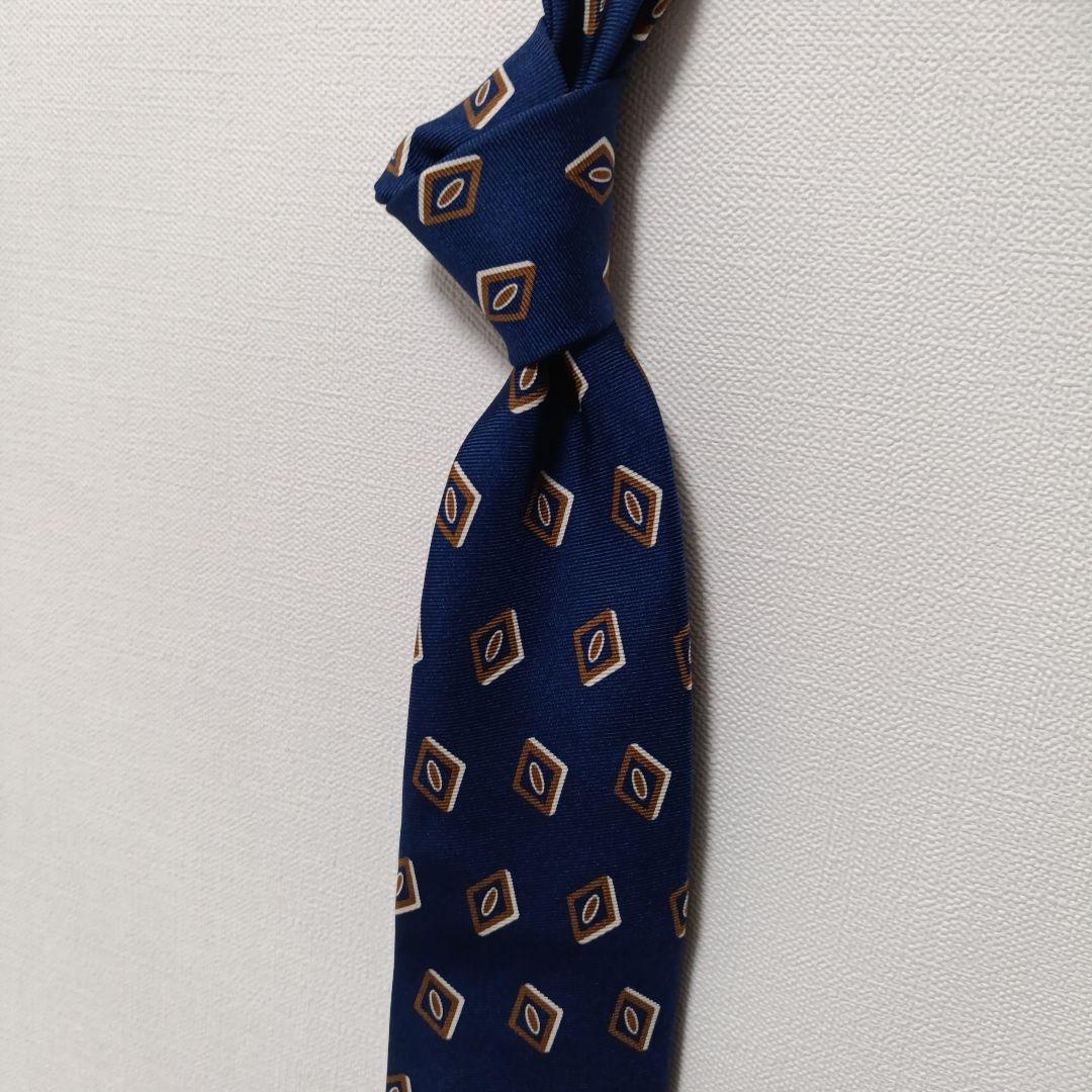 ビームスエフ別注ホリデー&ブラウン 小紋柄ネクタイ ブルー系 Italy製 美品