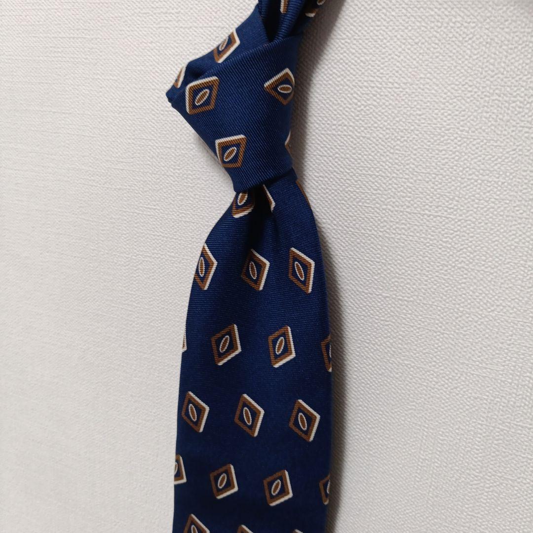 ビームスエフ別注ホリデー&ブラウン 小紋柄ネクタイ ブルー系 Italy製 美品