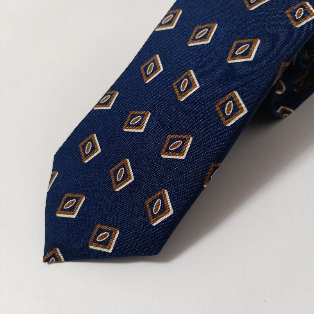ビームスエフ別注ホリデー&ブラウン 小紋柄ネクタイ ブルー系 Italy製 美品