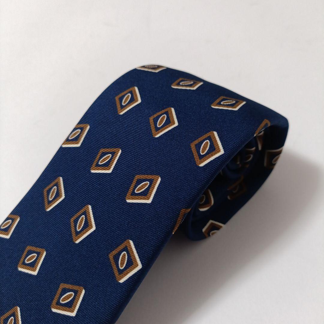 ビームスエフ別注ホリデー&ブラウン 小紋柄ネクタイ ブルー系 Italy製 美品
