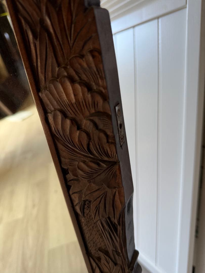 美品 軽井沢彫 軽井沢彫 鏡 姿見 スタンドミラー