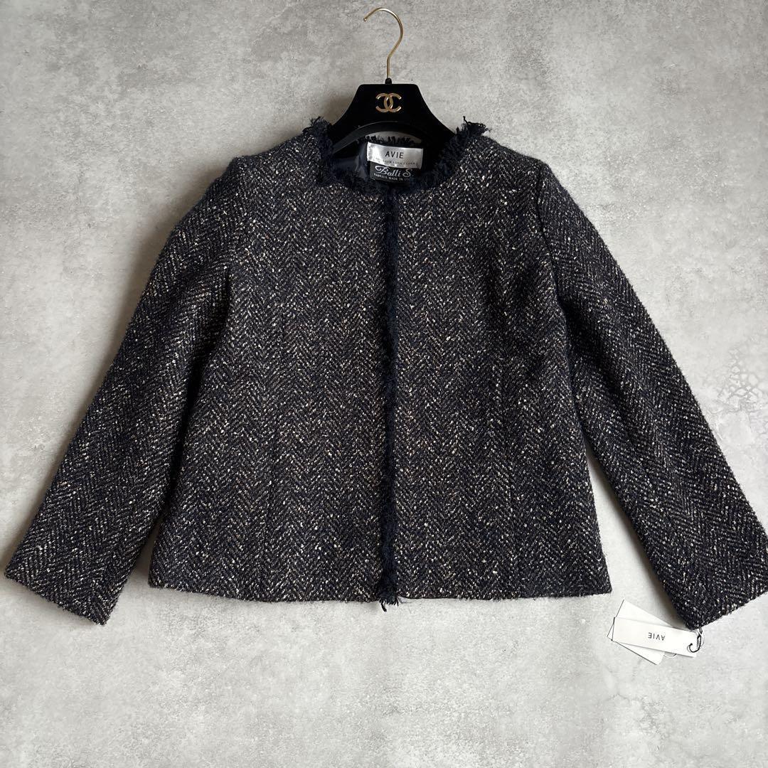 ✨タグ付・未使用品✨アビィAVIE ノーカラーツイードジャケット日本製　高級生地