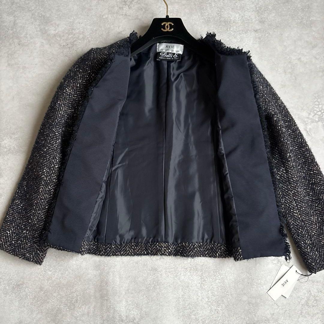 ✨タグ付・未使用品✨アビィAVIE ノーカラーツイードジャケット日本製　高級生地